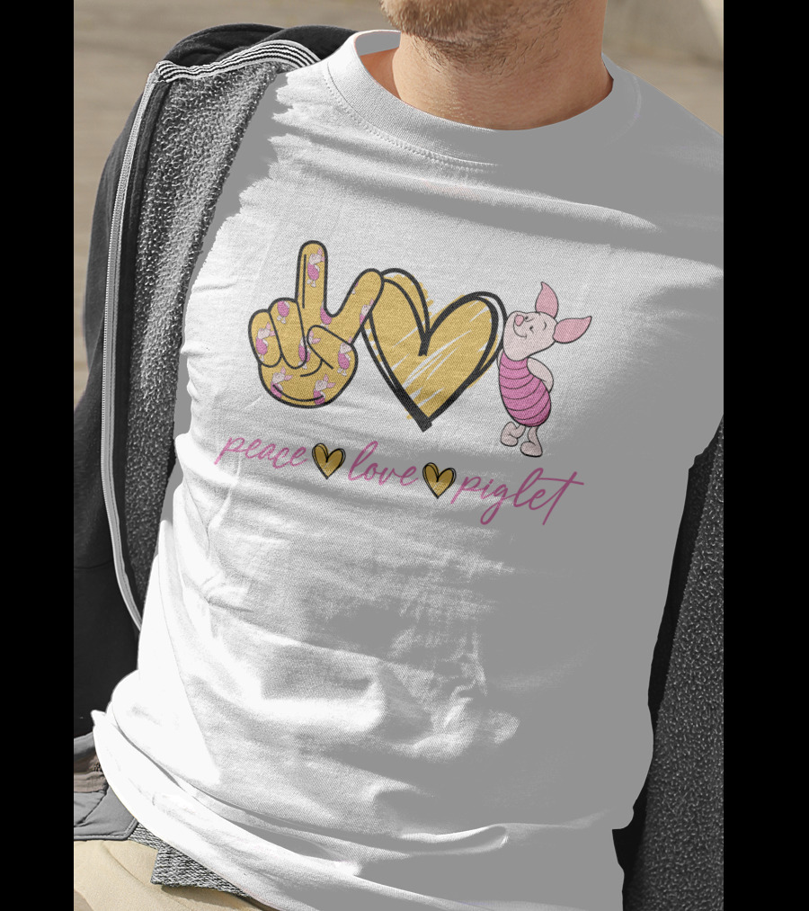 Peace Love Piglet Peace Sign Heart Piglet Character T-Shirt
