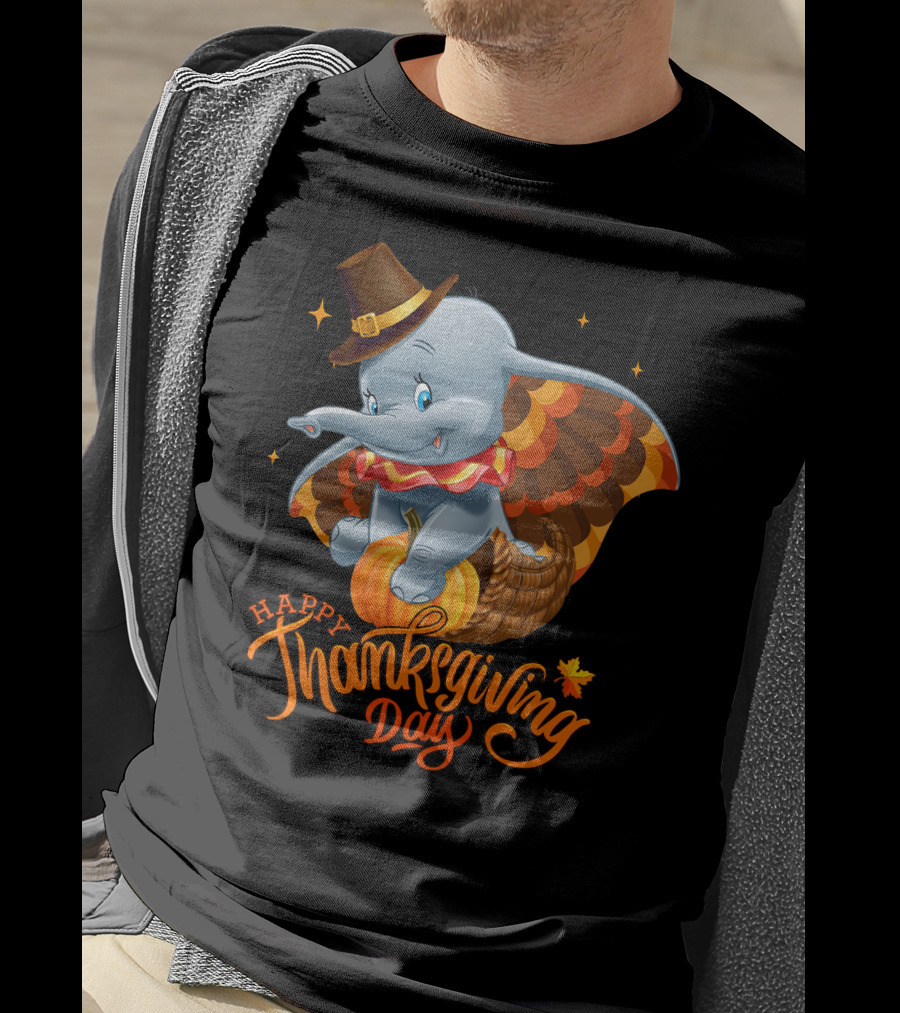 Happy Thanksgiving Day Dumbo Pumpkin Cornucopia T-Shirt