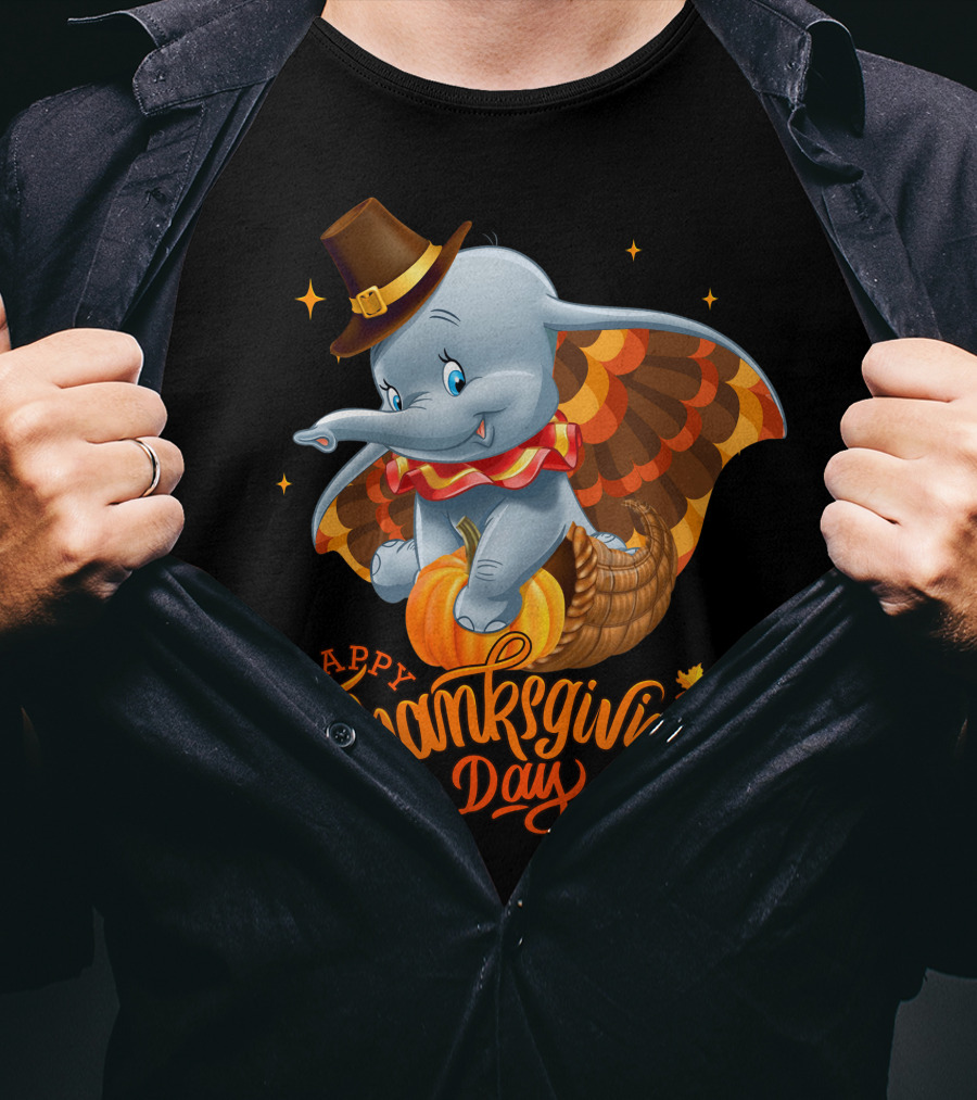 Happy Thanksgiving Day Dumbo Pumpkin Cornucopia T-Shirt