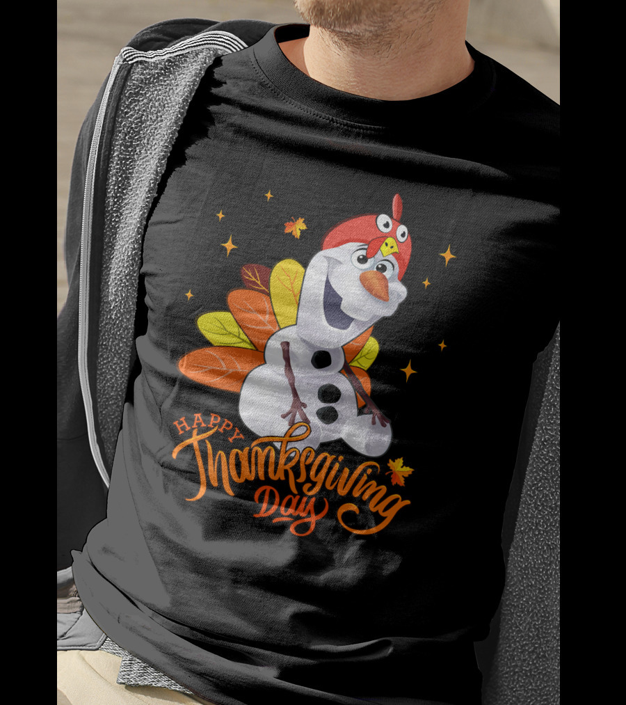 Happy Thanksgiving Day Olaf Snowman With Turkey Leaves And Stars T-Shirt