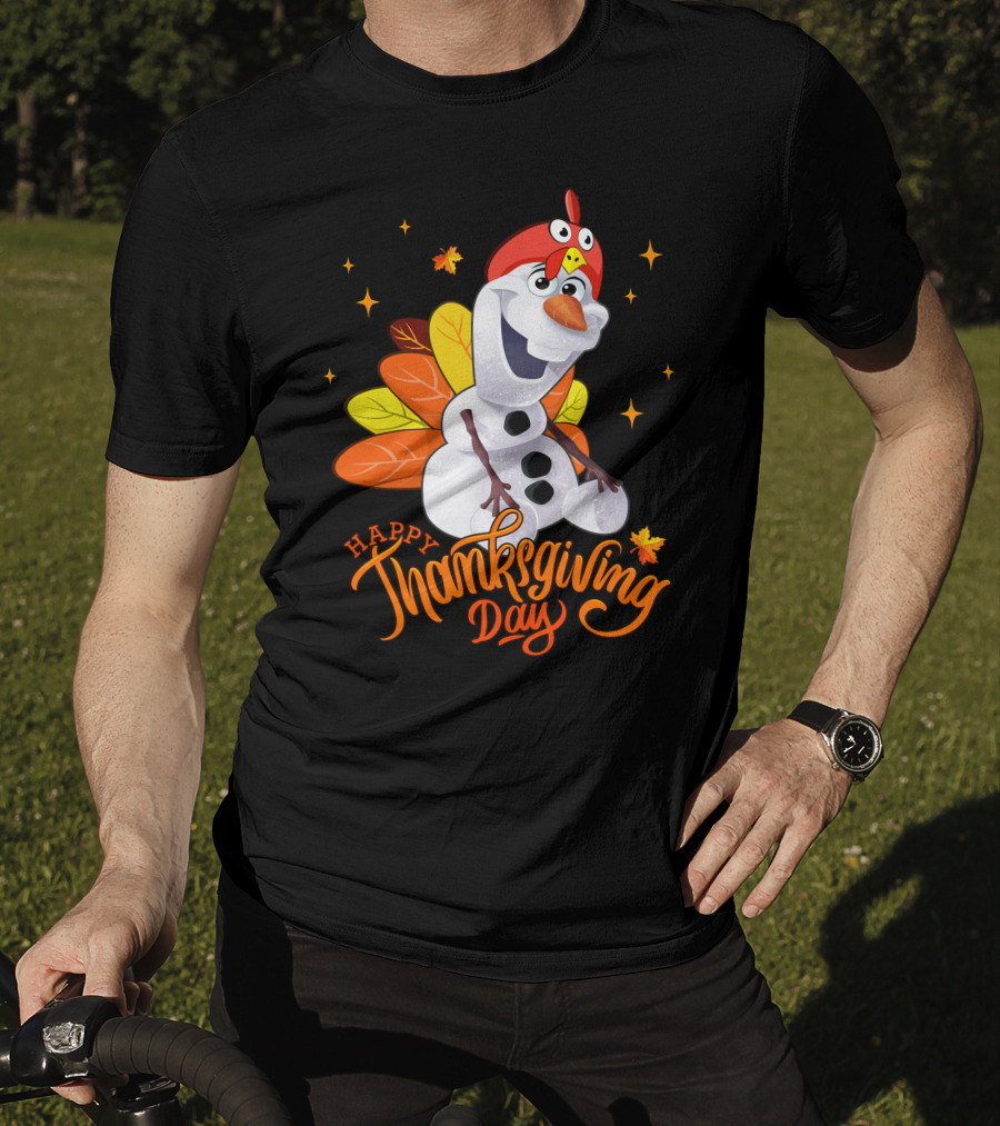 Happy Thanksgiving Day Olaf Snowman With Turkey Leaves And Stars T-Shirt