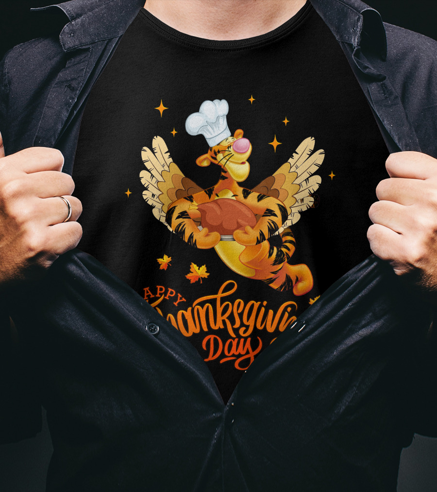 Tigger Happy Thanksgiving Day Chef Turkey Wings T-Shirt