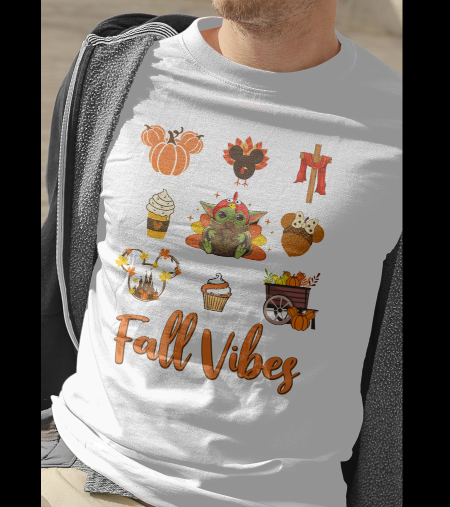 Fall Vibes Baby Yoda Pumpkin And Thanksgiving Elements T-Shirt