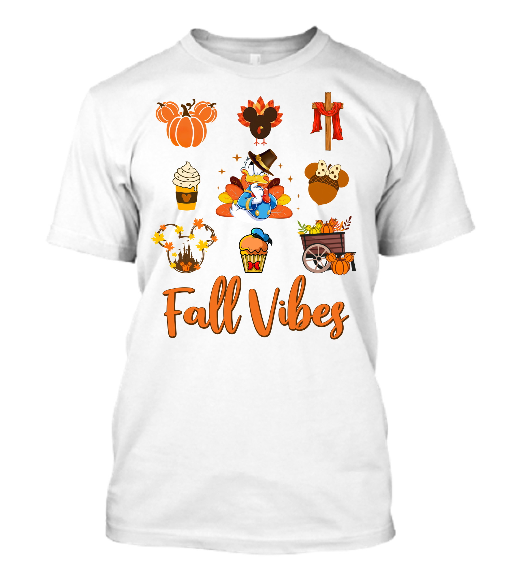 Fall Vibes Donald Thanksgiving Decorations Pumpkin Mickey Mouse Cupcake T-Shirt
