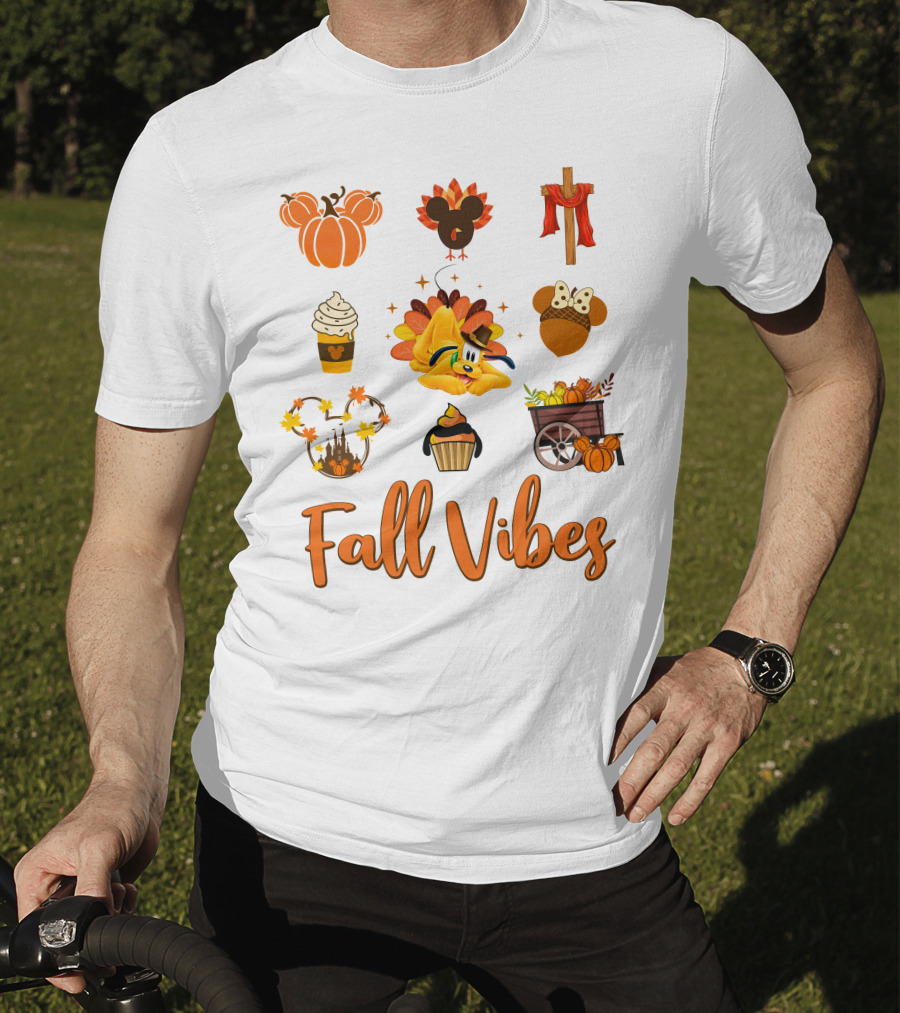 Fall Vibes Mickey Mouse Pumpkin Cupcake Autumn Pluto T-Shirt
