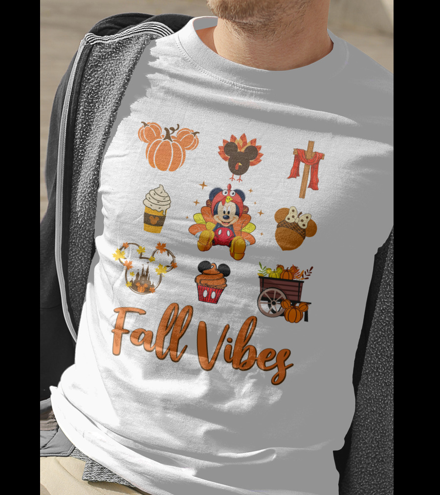 Fall Vibes Mickey Pumpkin Mouse Ears Thanksgiving Cupcake Harvest Decor T-Shirt