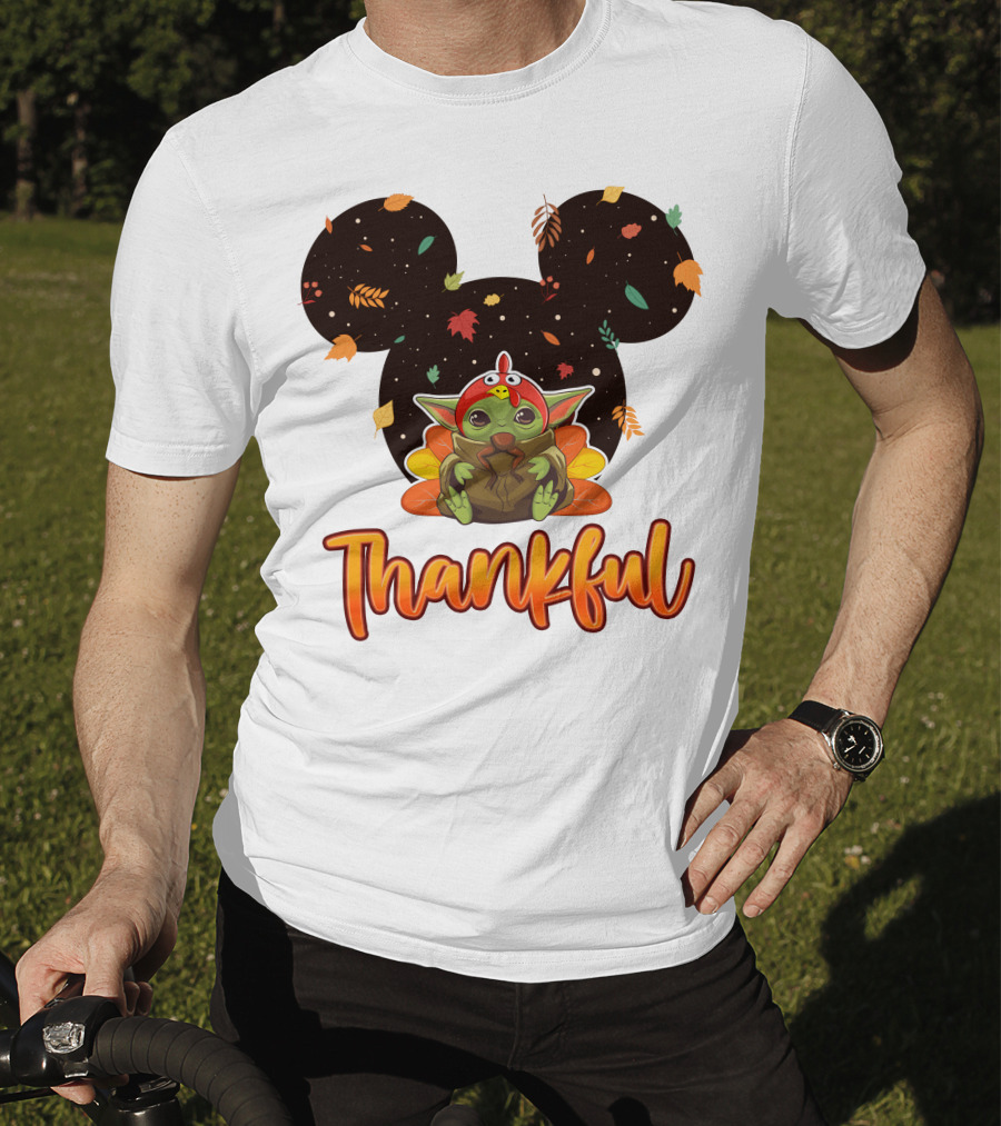 Thankful Baby Yoda Thanksgiving Turkey Ears T-Shirt