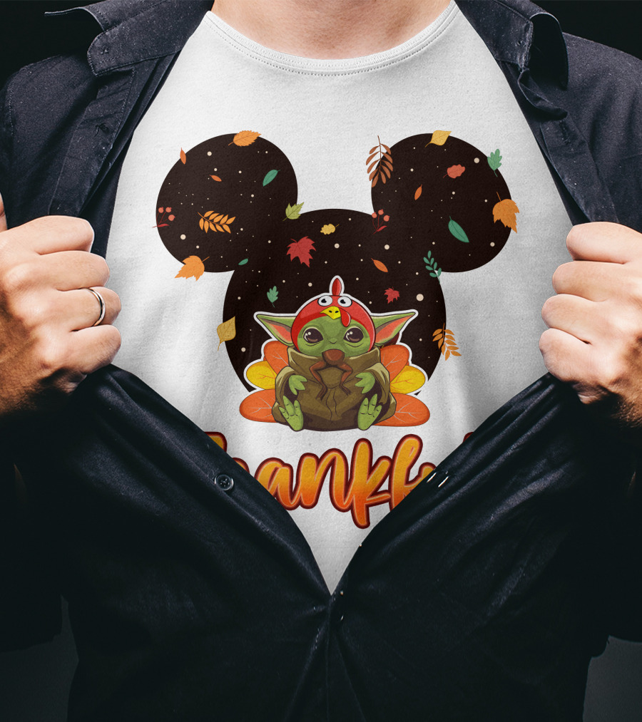 Thankful Baby Yoda Thanksgiving Turkey Ears T-Shirt