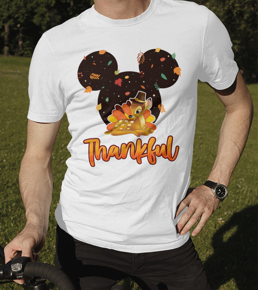 Bambi Thankful Autumn Leaves Mickey Ears T-Shirt