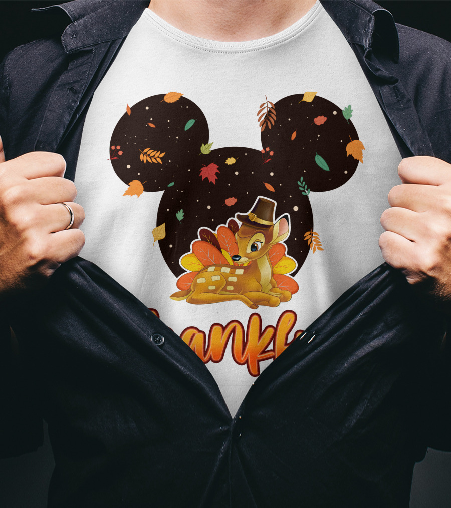 Bambi Thankful Autumn Leaves Mickey Ears T-Shirt