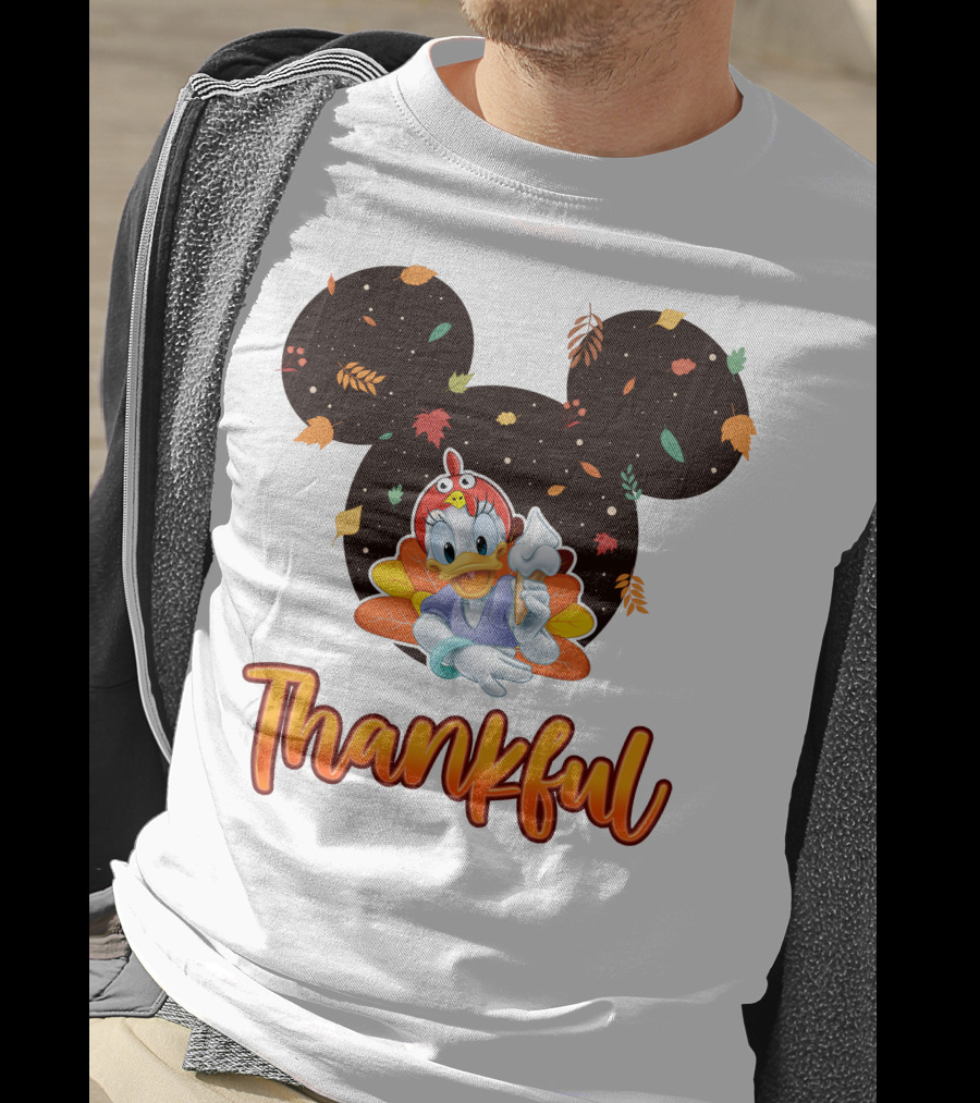 Thankful Daisy Thanksgiving Mickey Leaves T-Shirt