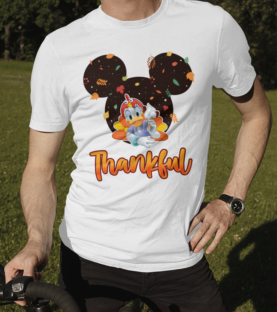 Thankful Daisy Thanksgiving Mickey Leaves T-Shirt