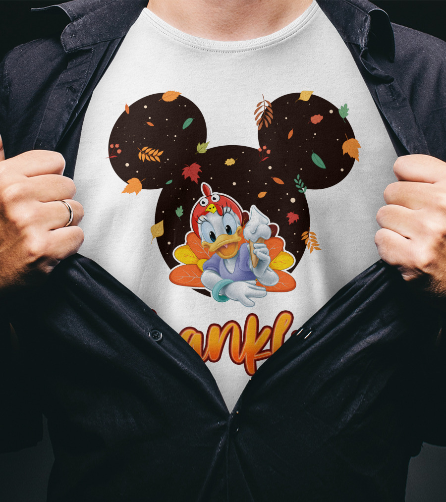 Thankful Daisy Thanksgiving Mickey Leaves T-Shirt