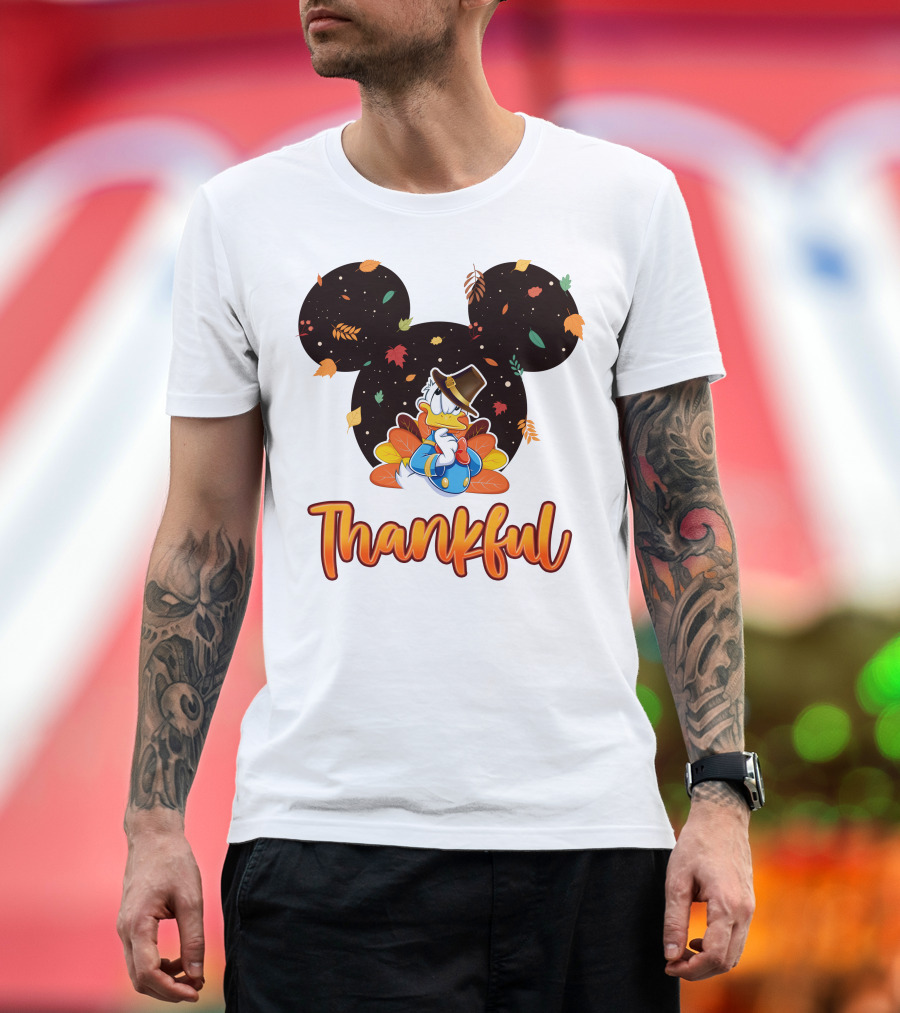 Thankful Donald Duck Mickey Ears Fall Leaves T-Shirt
