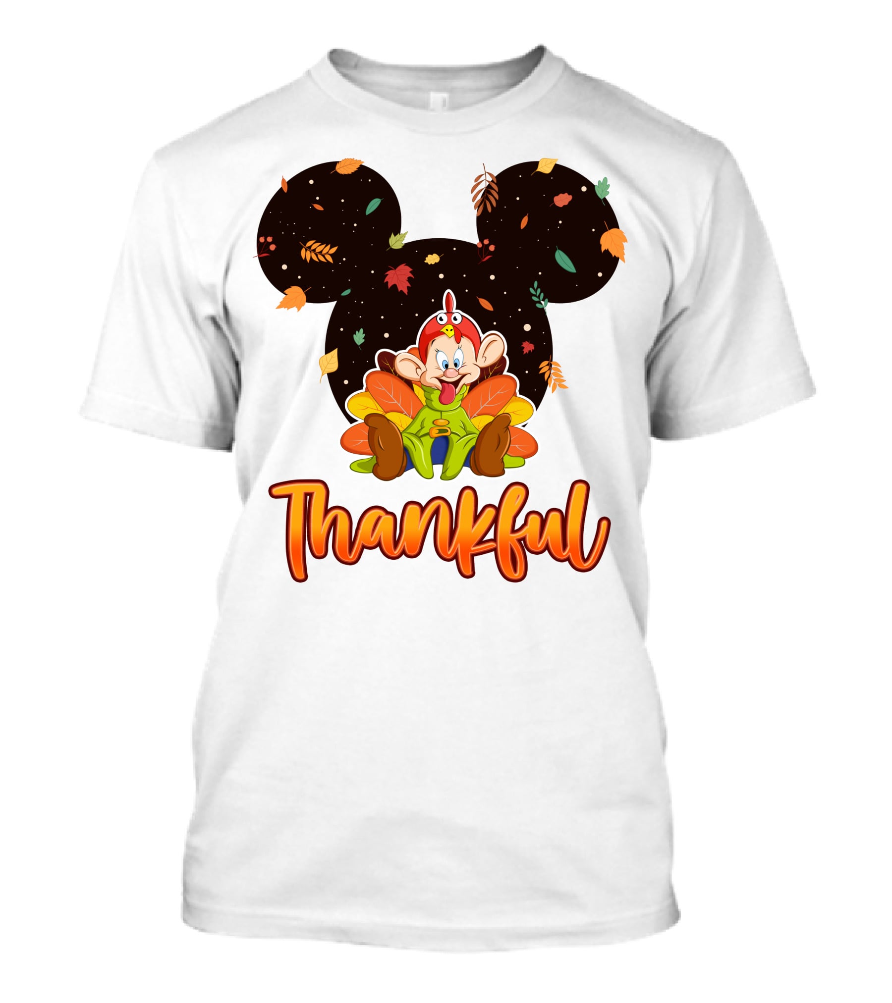Thankful Dopey Thanksgiving Mickey Ears Fall Leaves T-Shirt