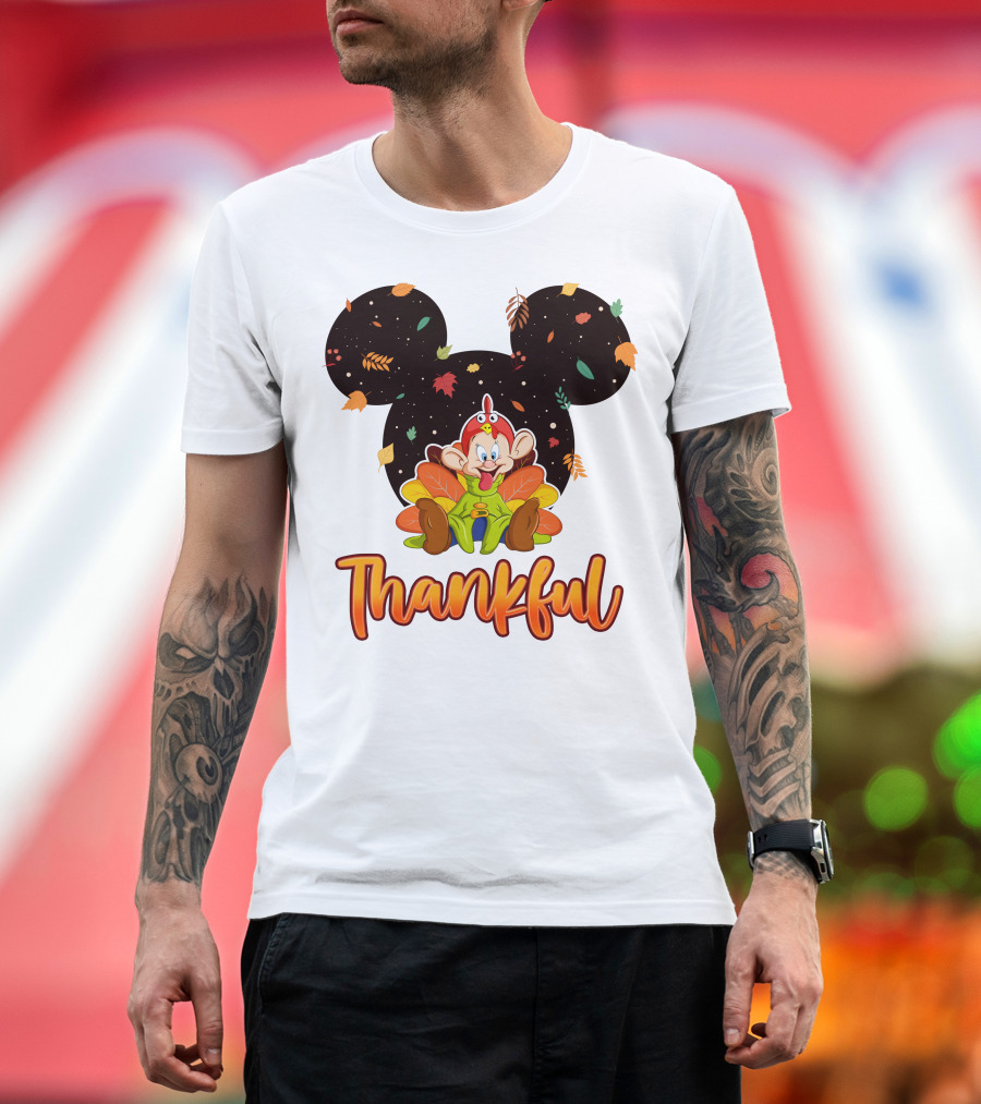 Thankful Dopey Thanksgiving Mickey Ears Fall Leaves T-Shirt