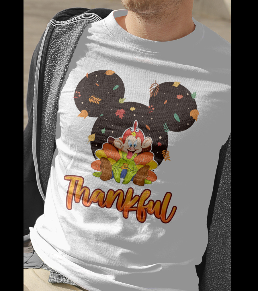 Thankful Dopey Thanksgiving Mickey Ears Fall Leaves T-Shirt
