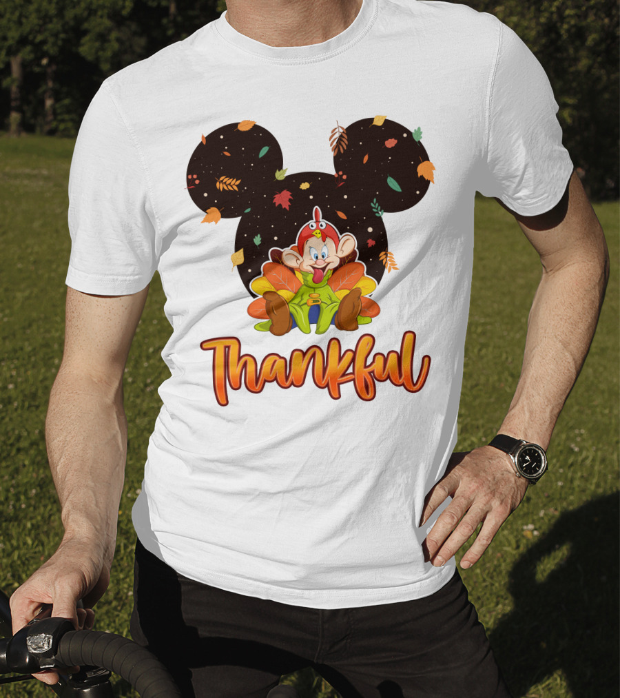 Thankful Dopey Thanksgiving Mickey Ears Fall Leaves T-Shirt