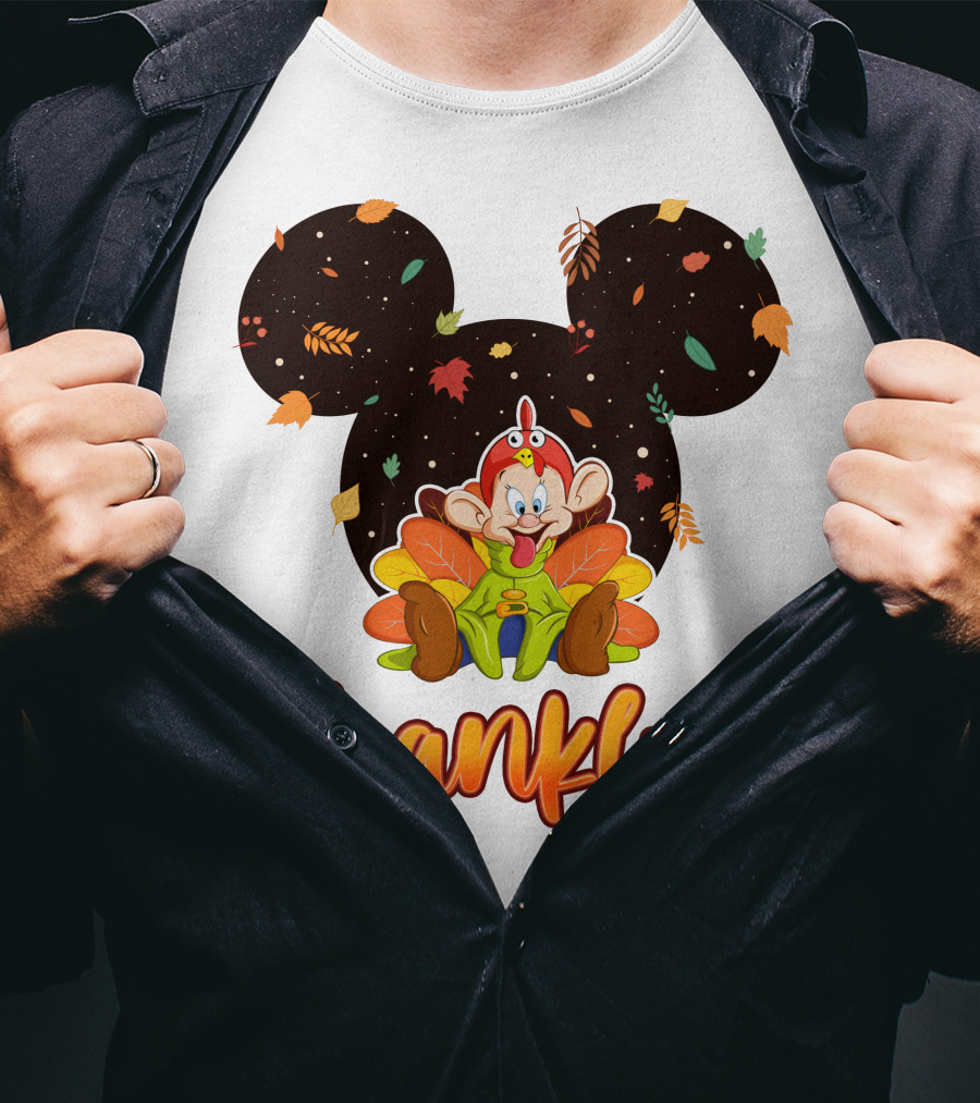 Thankful Dopey Thanksgiving Mickey Ears Fall Leaves T-Shirt
