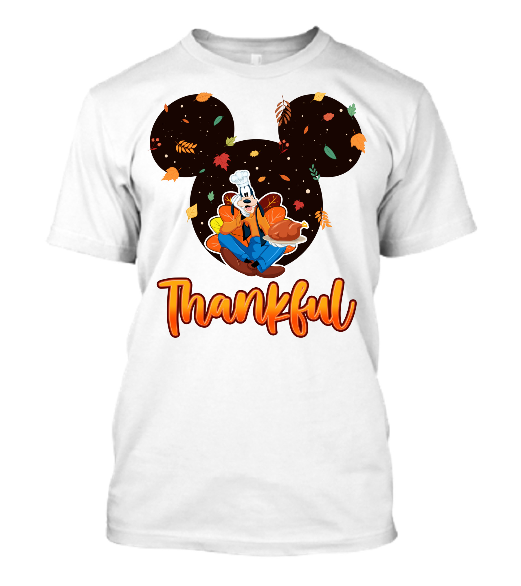 Thankful Goofy Chef With Turkey And Autumn Leaves Mickey Ears T-Shirt