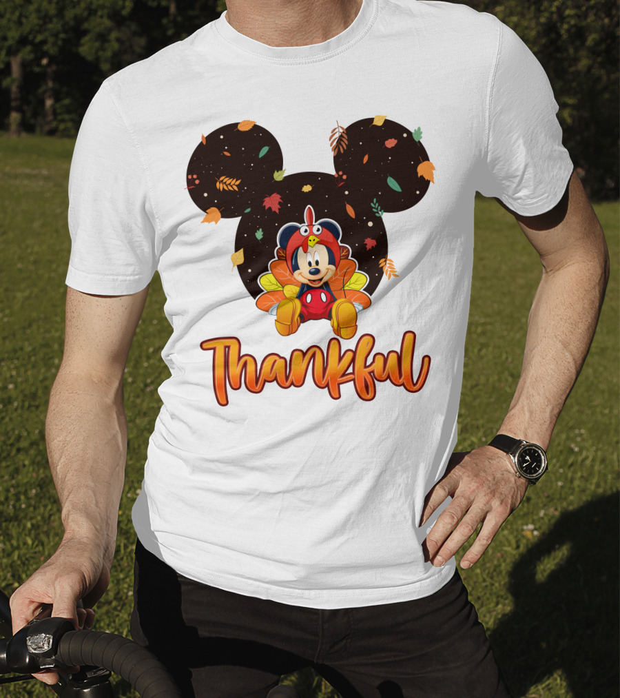 Thankful Mickey Mouse Thanksgiving Leaves T-Shirt