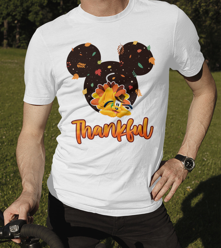 Thankful Pluto In Autumn Leaves Mickey Ears T-Shirt