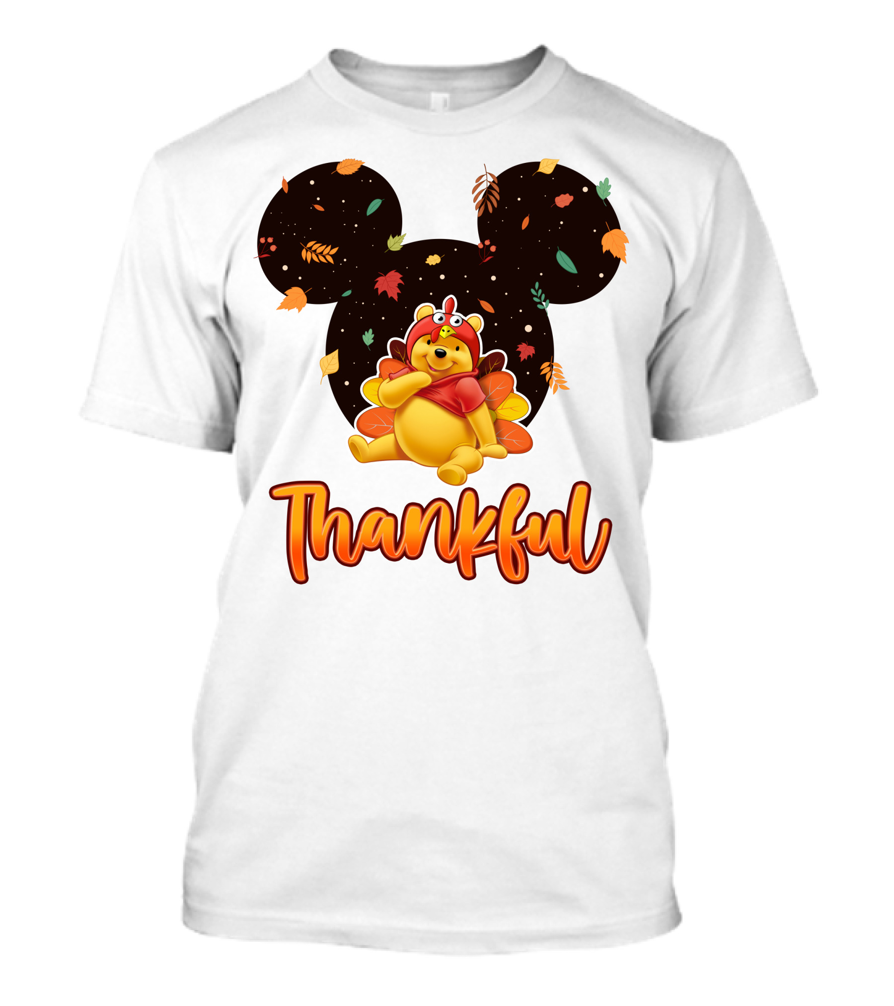 Thankful Pooh Turkey Costume Mickey Ears Leaves T-Shirt