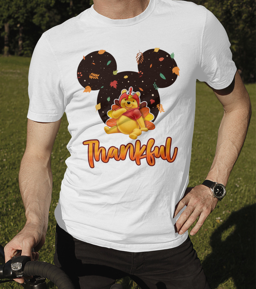 Thankful Pooh Turkey Costume Mickey Ears Leaves T-Shirt