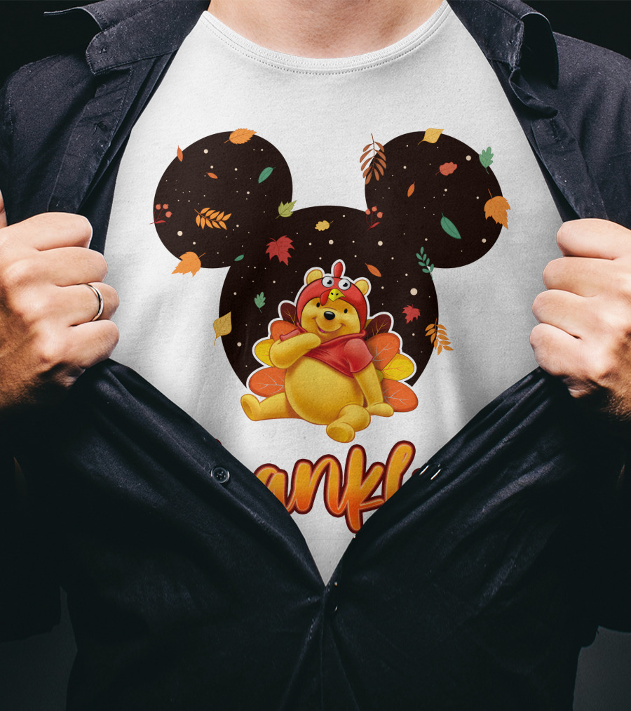 Thankful Pooh Turkey Costume Mickey Ears Leaves T-Shirt