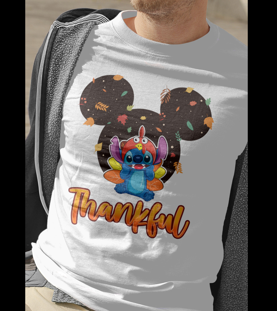 Thankful Stitch Thanksgiving Mickey Ears Autumn Leaves T-Shirt