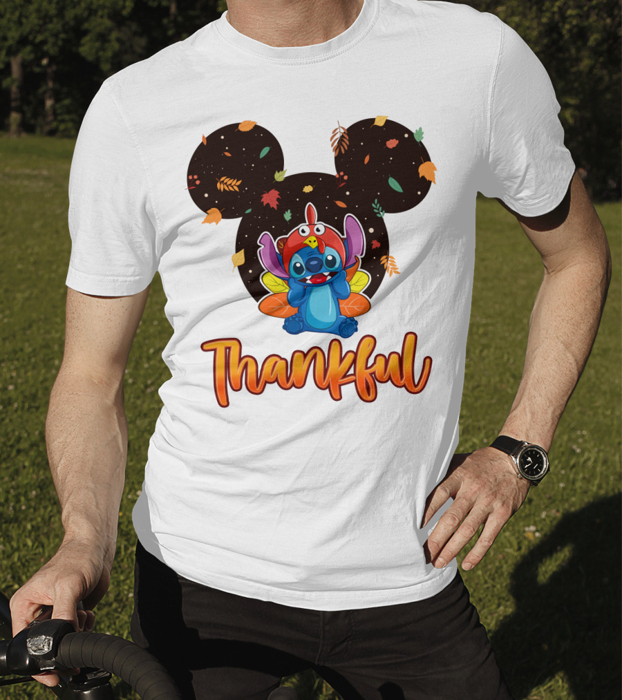 Thankful Stitch Thanksgiving Mickey Ears Autumn Leaves T-Shirt