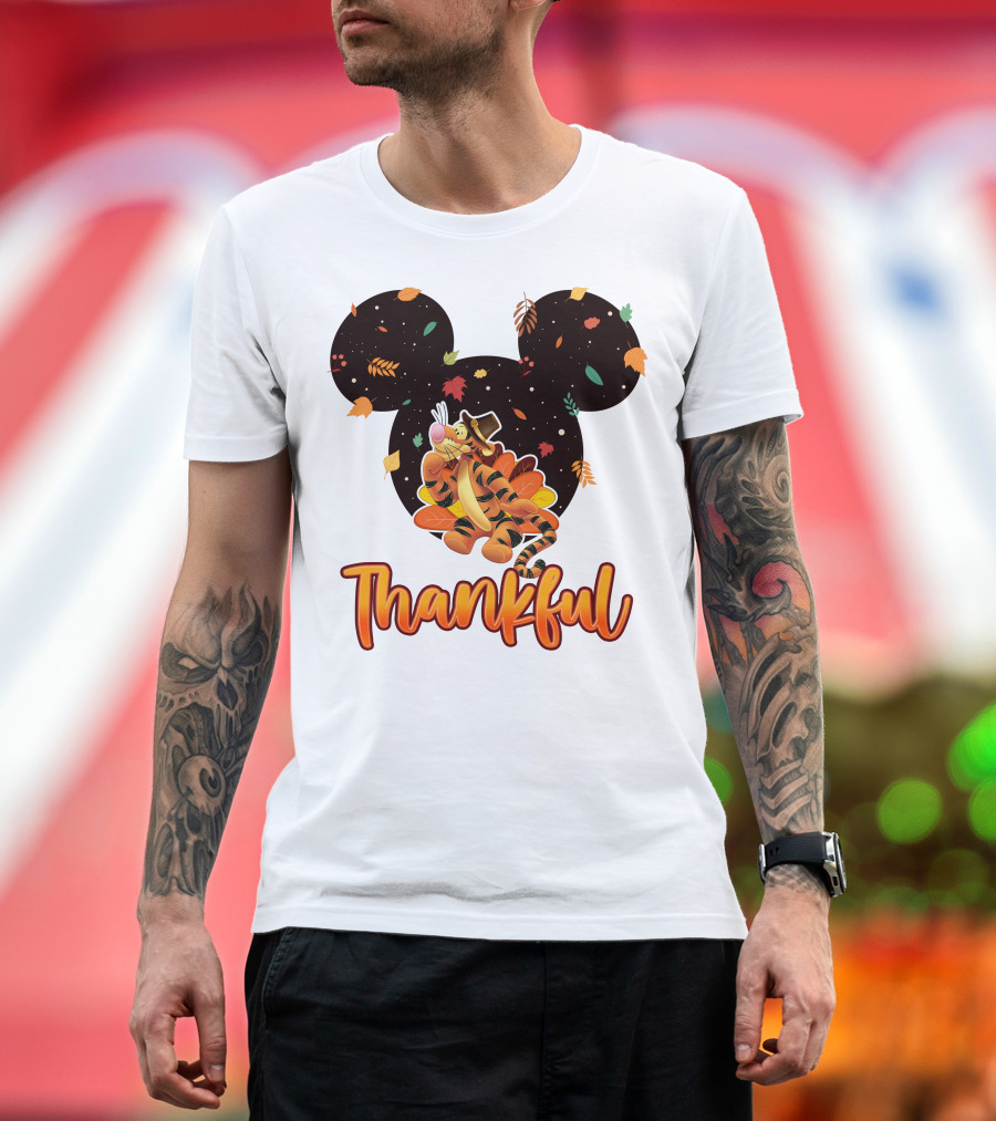 Thankful Tigger With Autumn Leaves And Mickey Ears T-Shirt