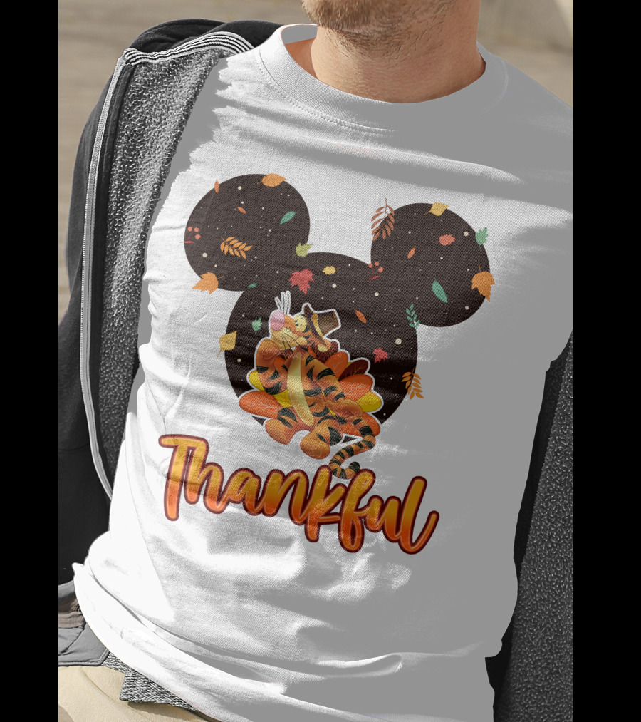 Thankful Tigger With Autumn Leaves And Mickey Ears T-Shirt