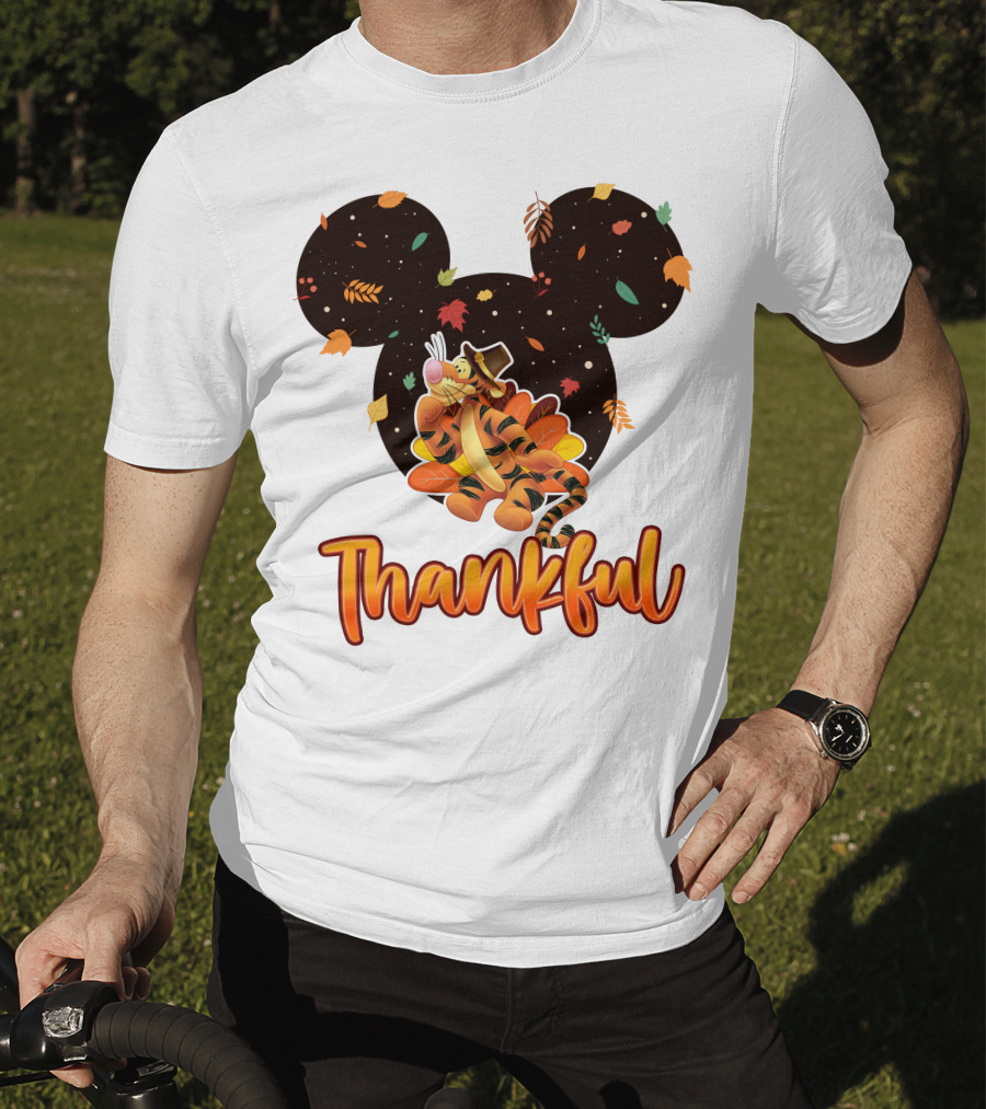 Thankful Tigger With Autumn Leaves And Mickey Ears T-Shirt