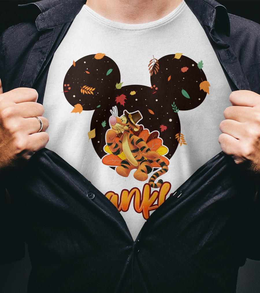 Thankful Tigger With Autumn Leaves And Mickey Ears T-Shirt