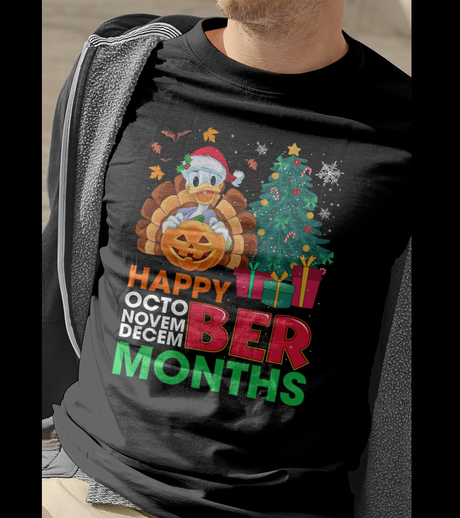 Happy Octo Novem Decem Ber Months Turkey Christmas Tree Pumpkin Duck T-Shirt