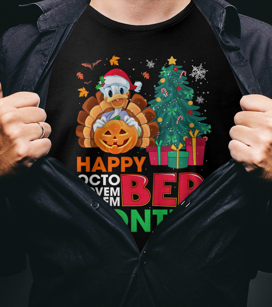 Happy Octo Novem Decem Ber Months Turkey Christmas Tree Pumpkin Duck T-Shirt
