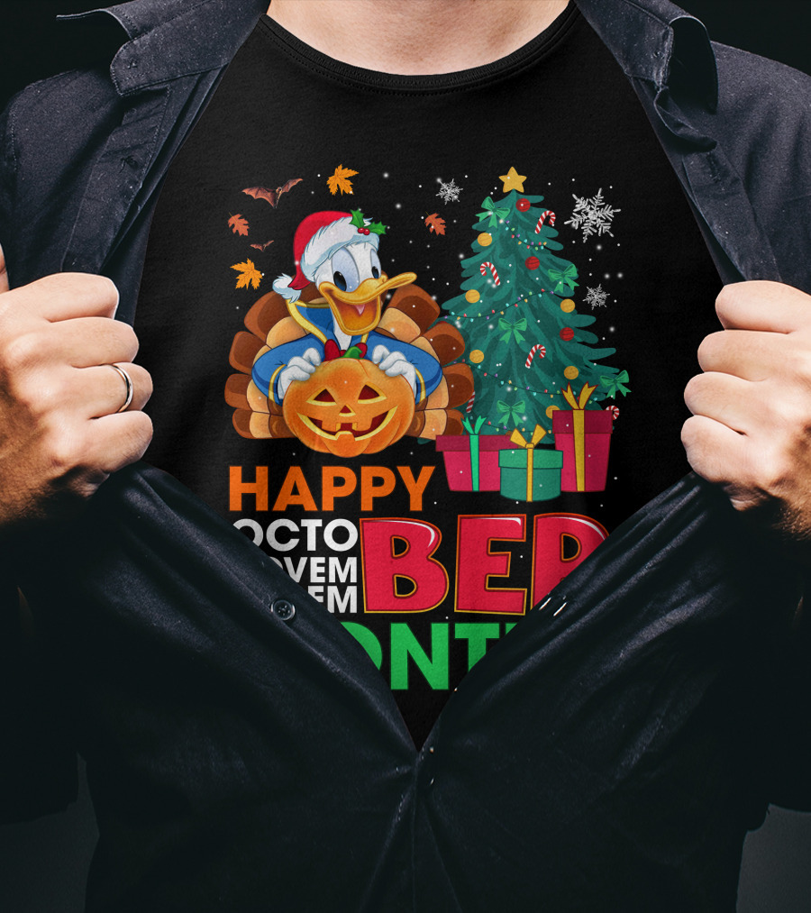 Happy October November December Months Donald Duck Halloween Christmas T-Shirt