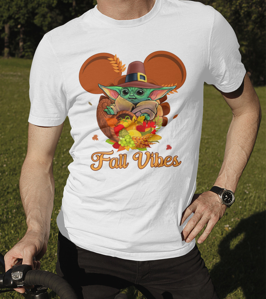 Fall Vibes Baby Yoda Mickey Ears Cornucopia T-Shirt