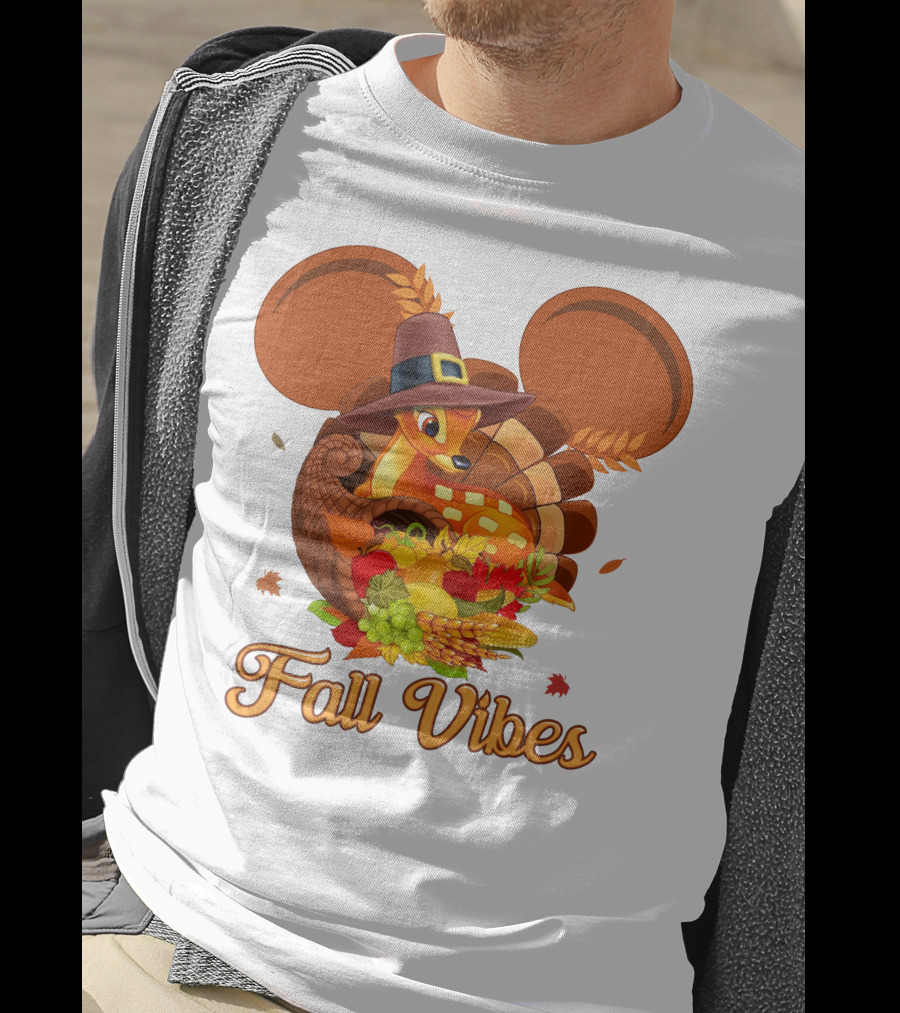 Fall Vibes Bambi Thanksgiving Mouse Ears Cornucopia T-Shirt