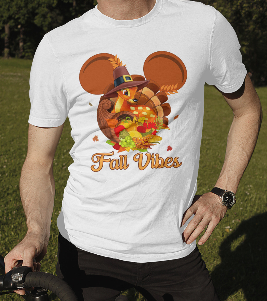 Fall Vibes Bambi Thanksgiving Mouse Ears Cornucopia T-Shirt