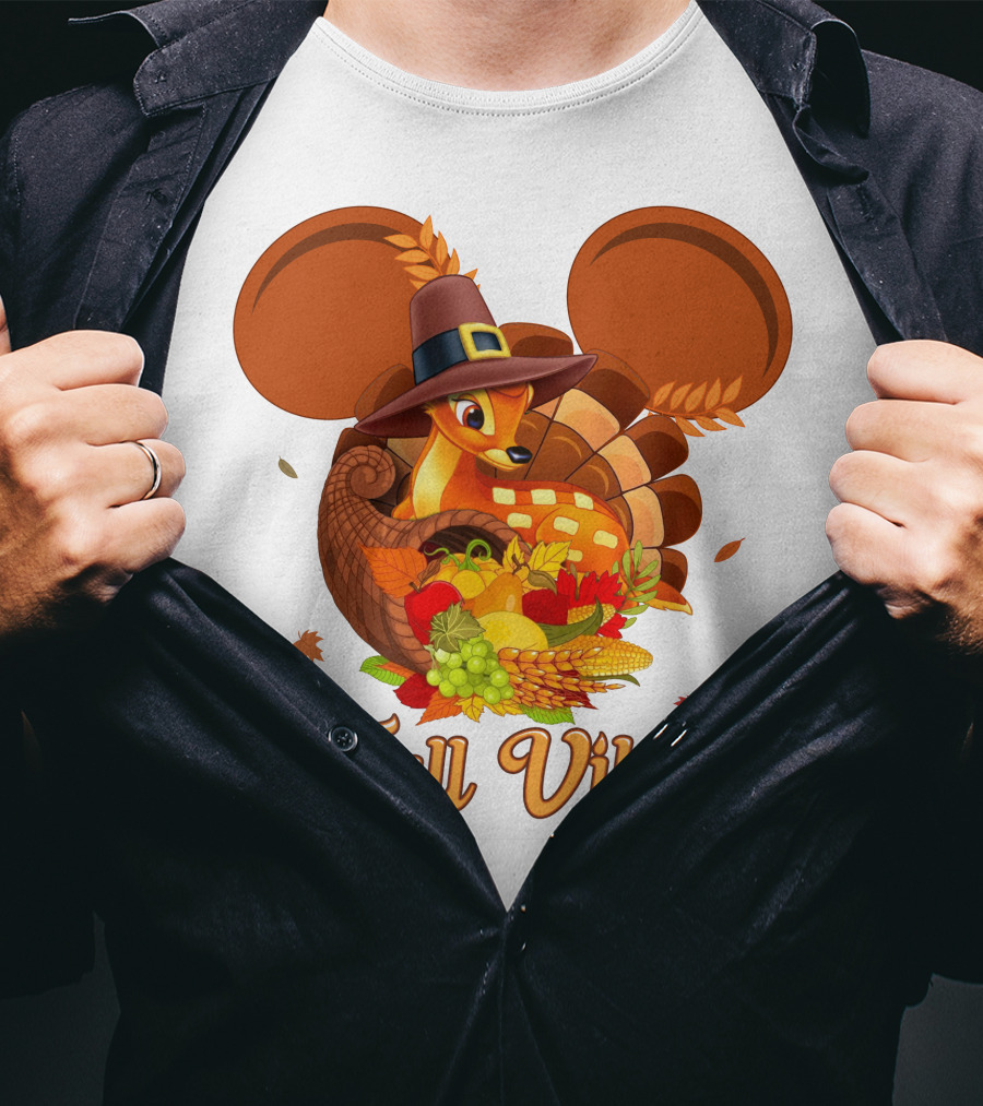 Fall Vibes Bambi Thanksgiving Mouse Ears Cornucopia T-Shirt