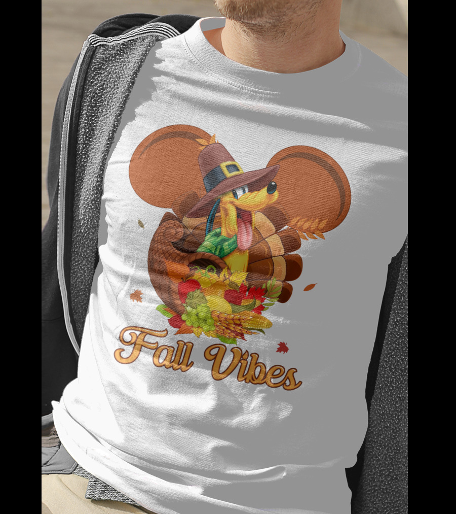 Pluto Fall Vibes Thanksgiving Cornucopia And Autumn Leaves T-Shirt
