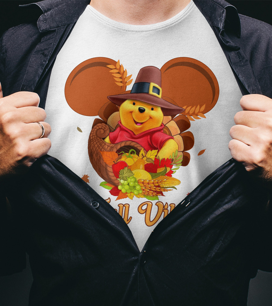Fall Vibes Pooh Thanksgiving Cornucopia T-Shirt