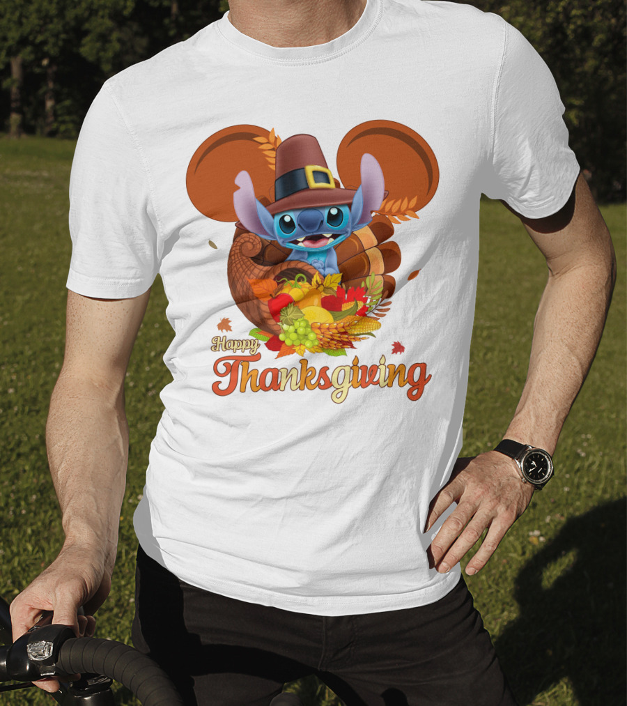 Stitch Happy Thanksgiving Cornucopia Pilgrim Hat T-Shirt