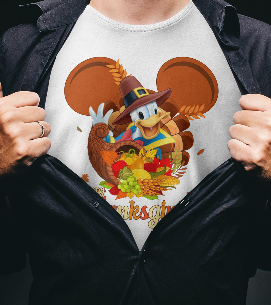 Happy Thanksgiving Donald Duck Cornucopia T-Shirt