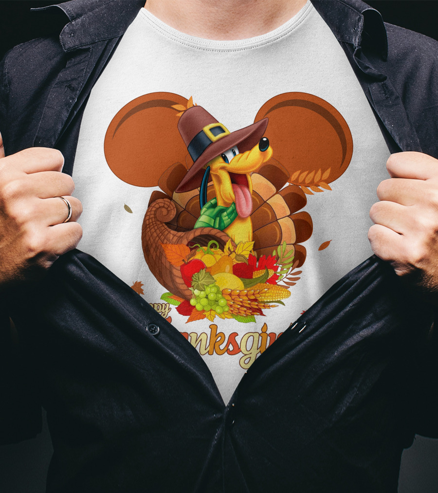 Pluto Happy Thanksgiving Cornucopia Hat And Autumn Harvest T-Shirt