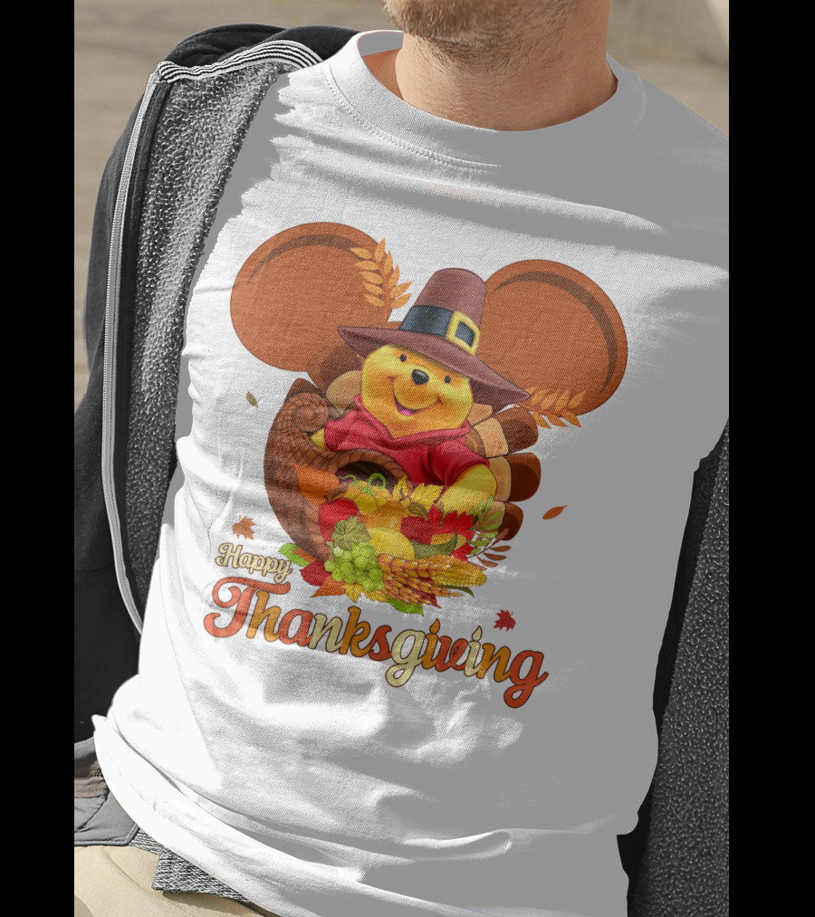 Happy Thanksgiving Pooh Cornucopia T-Shirt