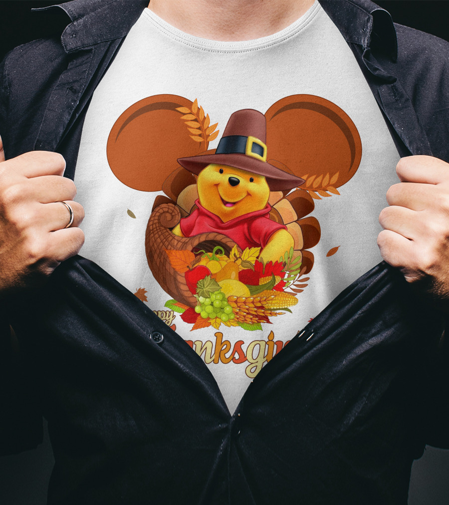 Happy Thanksgiving Pooh Cornucopia T-Shirt