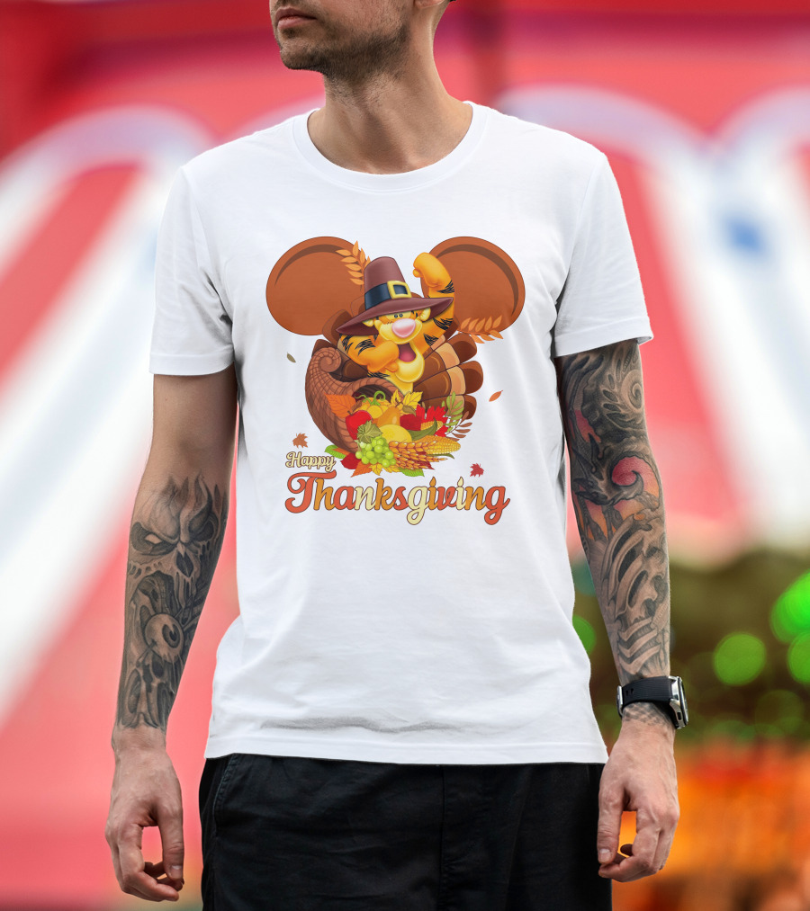 Happy Thanksgiving Tigger Cornucopia Celebration T-Shirt